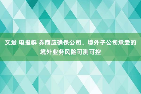 文爱 电报群 券商应确保公司、境外子公司承受的境外业务风险可测可控