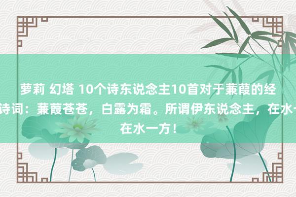 萝莉 幻塔 10个诗东说念主10首对于蒹葭的经典古诗词：蒹葭苍苍，白露为霜。所谓伊东说念主，在水一方！