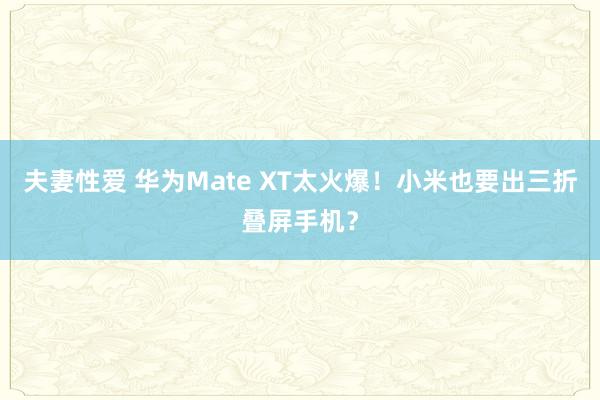 夫妻性爱 华为Mate XT太火爆！小米也要出三折叠屏手机？