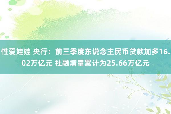 性爱娃娃 央行：前三季度东说念主民币贷款加多16.02万亿元 社融增量累计为25.66万亿元