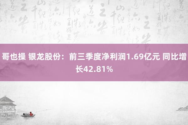 哥也操 银龙股份：前三季度净利润1.69亿元 同比增长42.81%