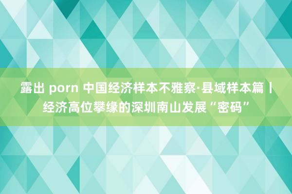 露出 porn 中国经济样本不雅察·县域样本篇丨经济高位攀缘的深圳南山发展“密码”