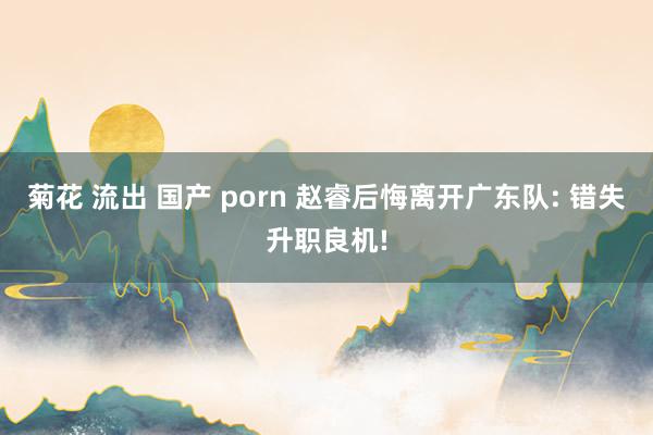 菊花 流出 国产 porn 赵睿后悔离开广东队: 错失升职良机!