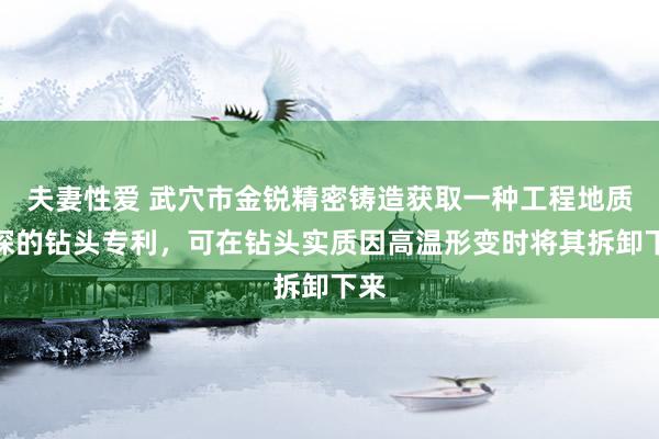 夫妻性爱 武穴市金锐精密铸造获取一种工程地质钻探的钻头专利，可在钻头实质因高温形变时将其拆卸下来